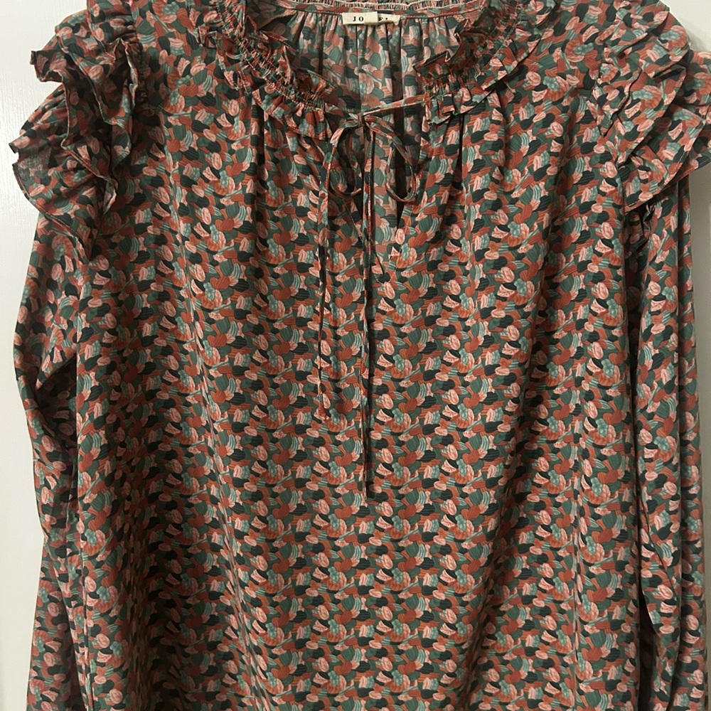JODIFL Pink Long Sleeve Blouse with Ruffled Tie Front